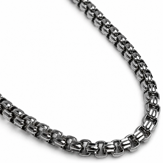 Erkek Çelik Silindir / Bismark (Round Box) Örgü Zincir Kolye (65 cm)